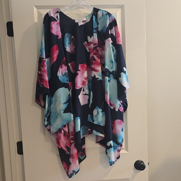 Floral Women's Cardigan - Black, Pink, and Blue - Picture 1 of 1